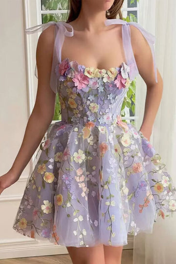 Woochic mini-robe tulle fleurie brodée bustier cocktail Violet S